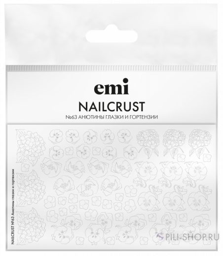 NAILCRUST Трафареты-слайдеры №63 Анютины глазки и гортензии (на непрозрачной белой подложке)