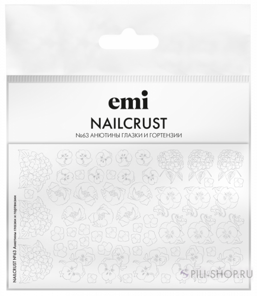 NAILCRUST Трафареты-слайдеры №63 Анютины глазки и гортензии (на непрозрачной белой подложке)